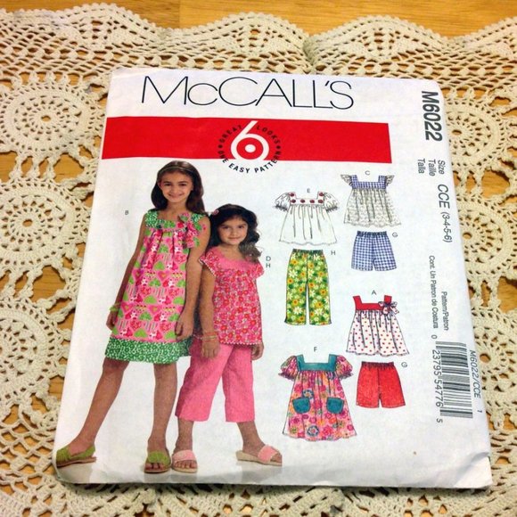 Uncut, factory-folded McCall's M6022 sewing pattern, girls size CCE 3-4-5-6 - Picture 1 of 9